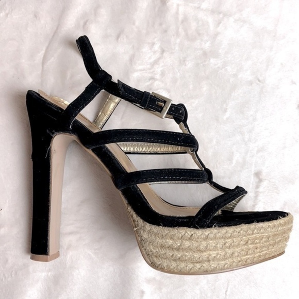 Qupid Bandage Suede Chunky Espadrille Platforms
